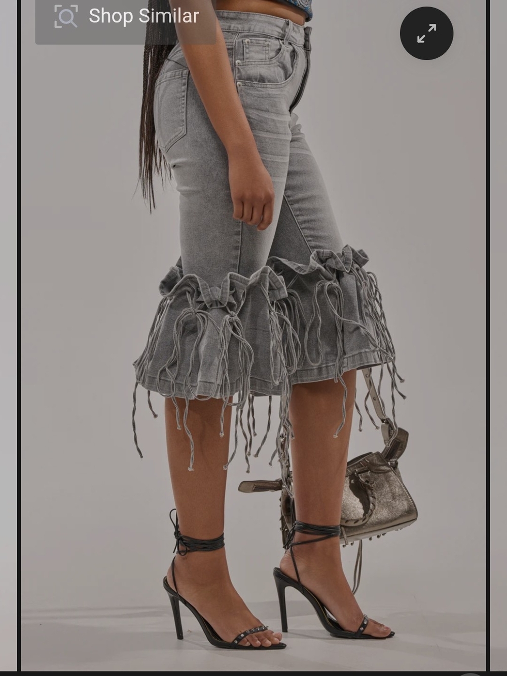 AKIRA Gray Distressed Ruffle Hem Cropped Jeans - Picture 3 of 5